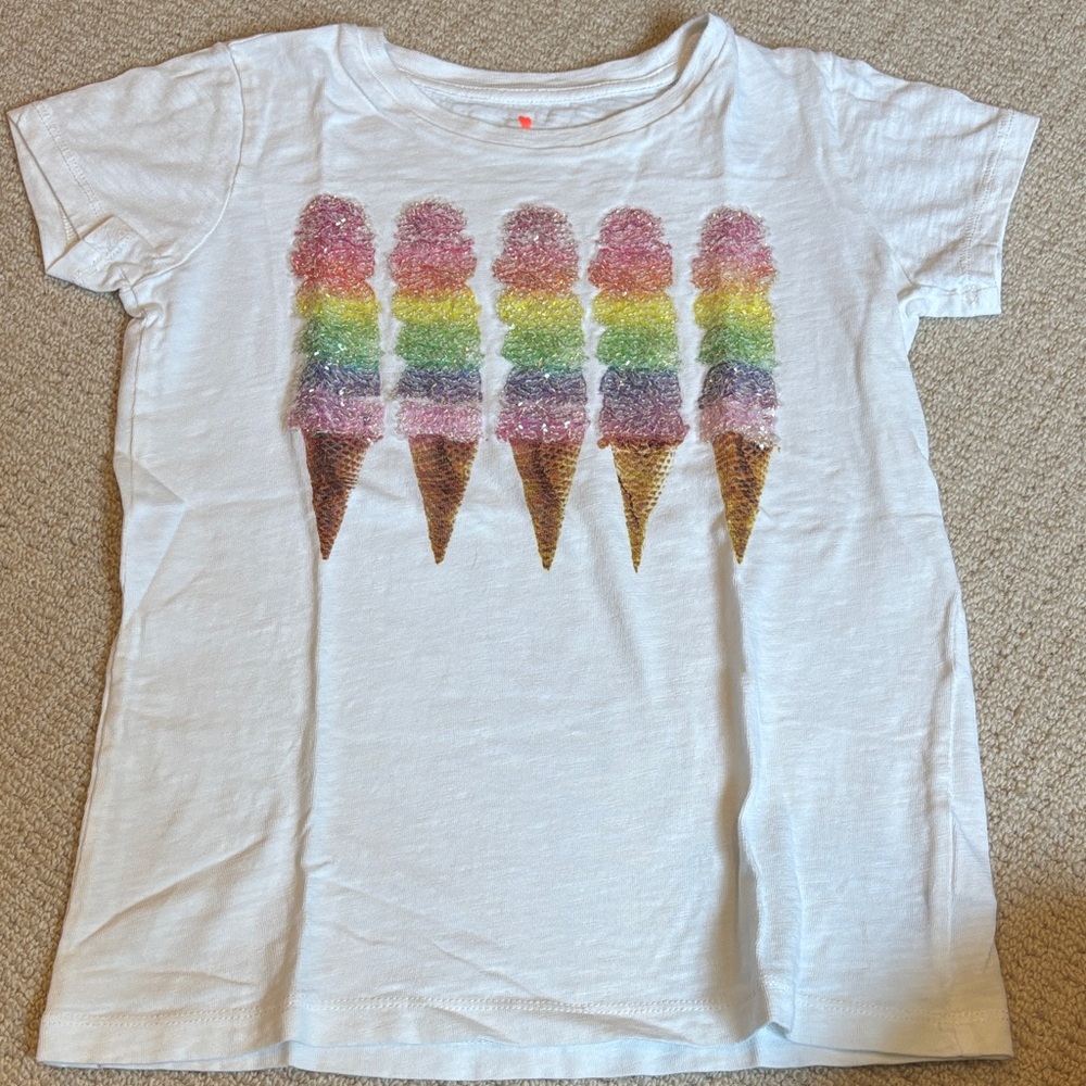 COPY - Crewcuts White Tee with Rainbow Sequin Ice Cream Design